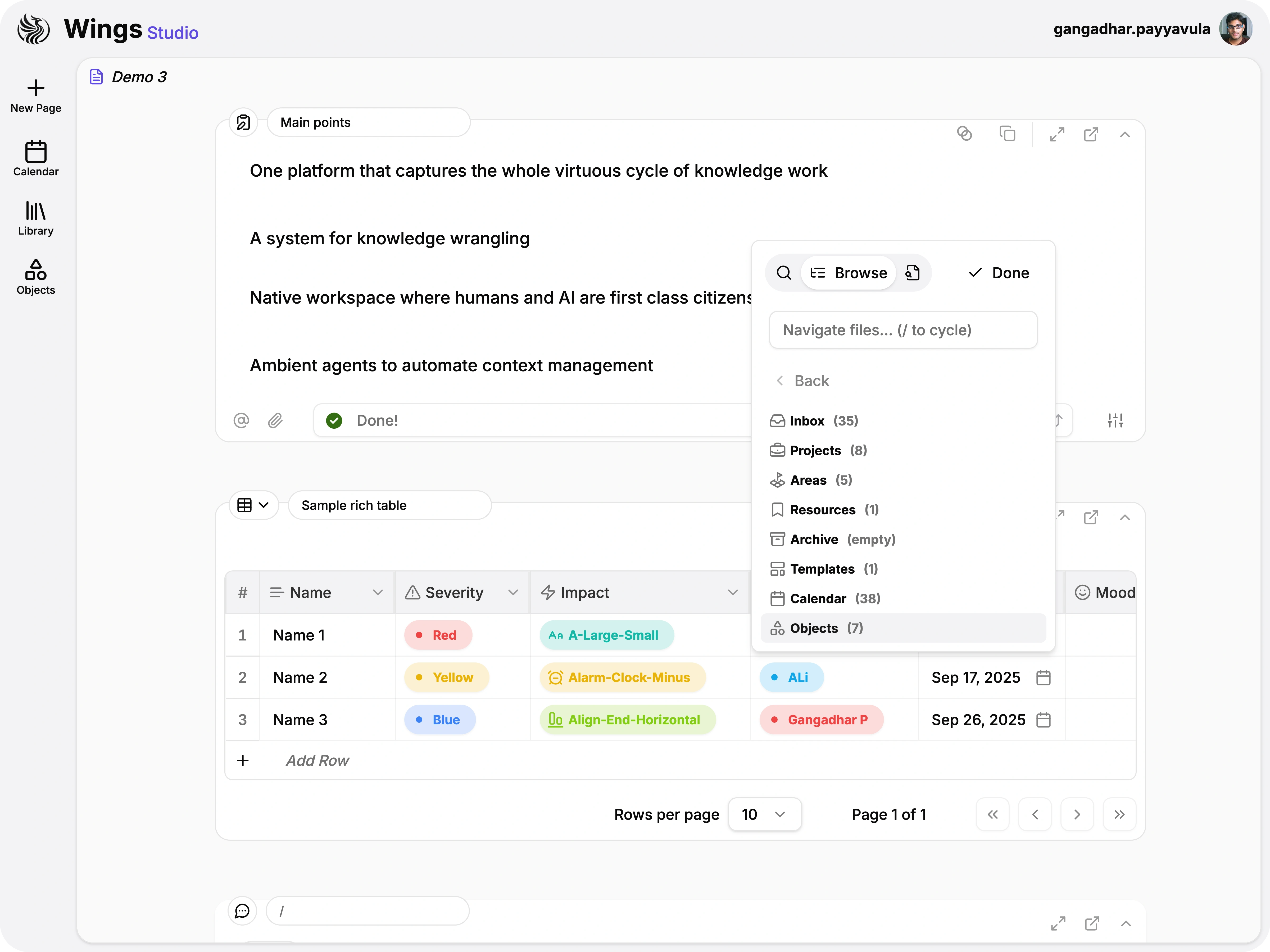 Table with an open overlay to browse and select values