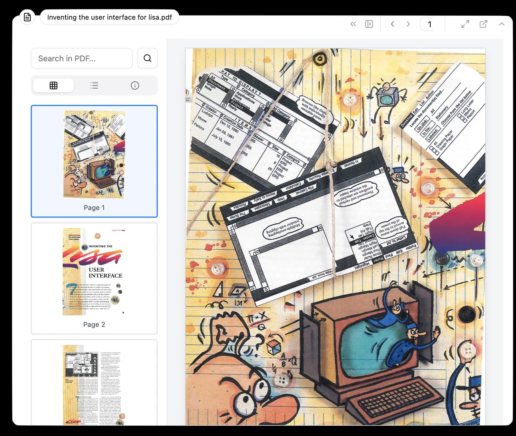 PDF viewer open to a document about inventing the user interface